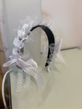Lolita White Ruffle Bow Headband